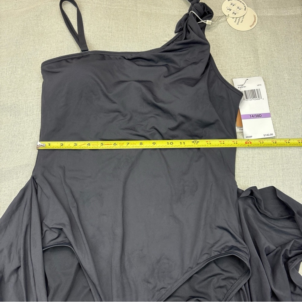 Coco Reef BLACK Rosaline One-Shoulder Tummy-Control Sarong Swim Dress 14/38D - Picture 7 of 12